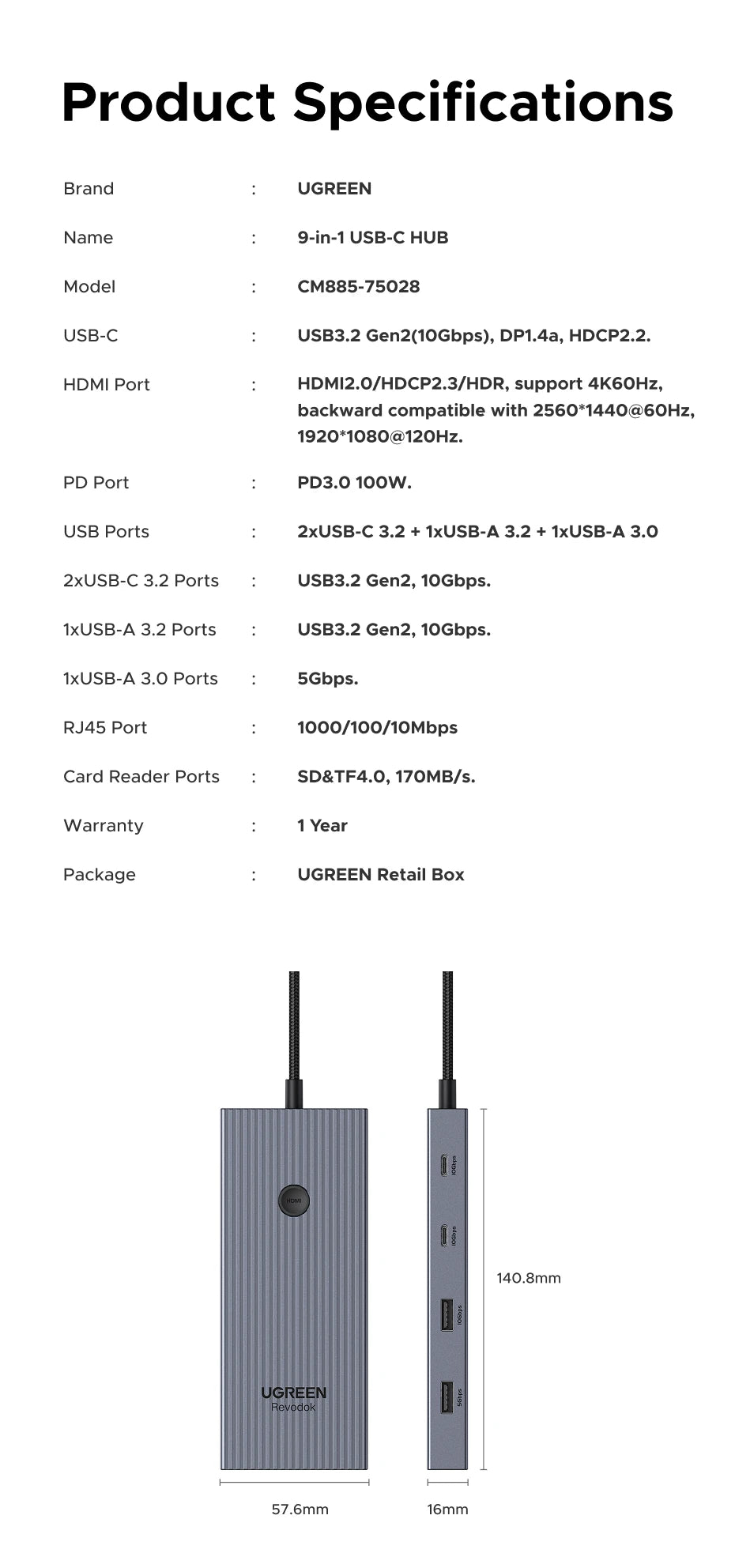 9-in-1 USB-C Hub with 4K 60Hz HDMI and 100W PD Charging