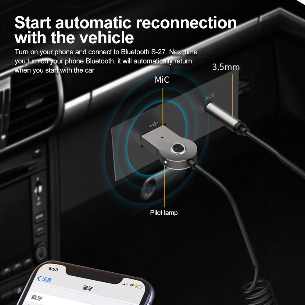 Bluetooth 5.0 USB to 3.5mm Aux Audio Receiver Transmitter Car Kit