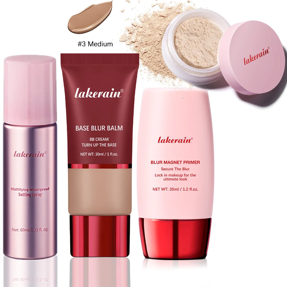 4-Piece Long-Lasting Matte Makeup Face Base and Setting Set