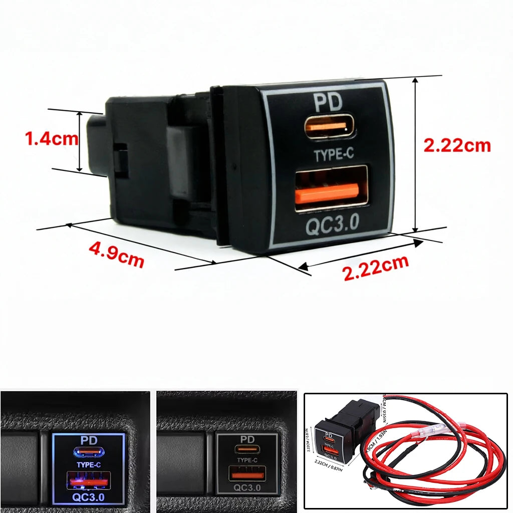 USB-C PD and QC3.0 Fast Car Charger for Toyota Dashboard