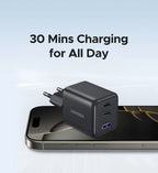 30W GaN Fast Wall Charger with Triple USB Ports