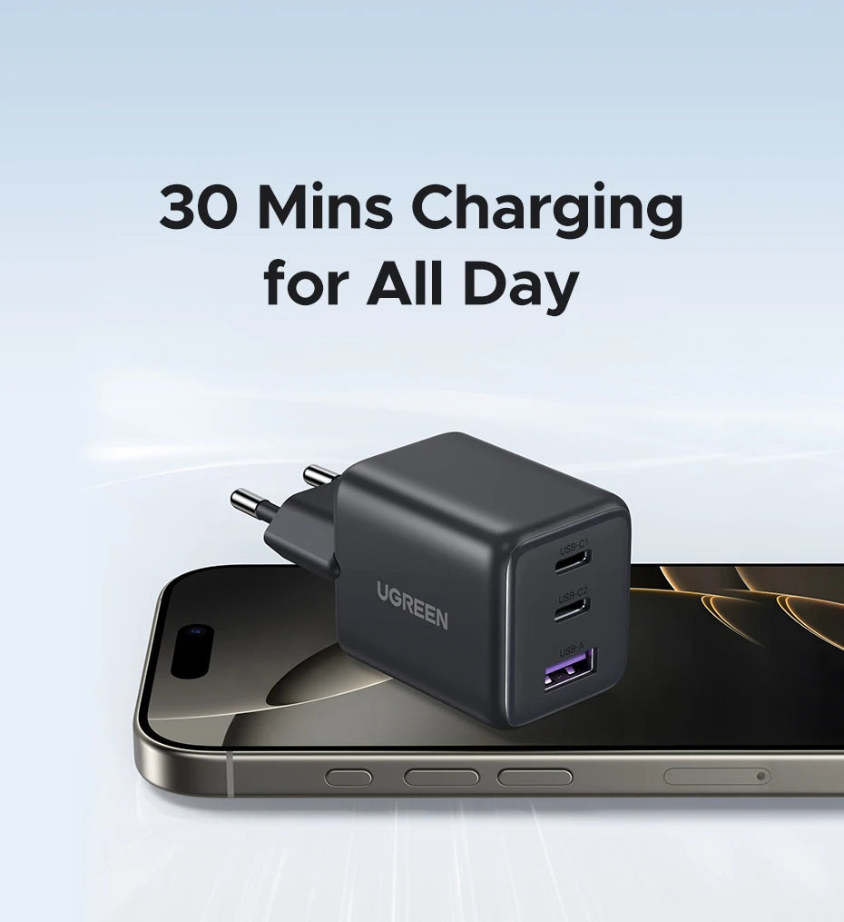 30W GaN Fast Wall Charger with Triple USB Ports