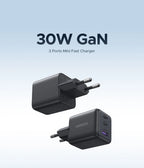 30W GaN Fast Wall Charger with Triple USB Ports