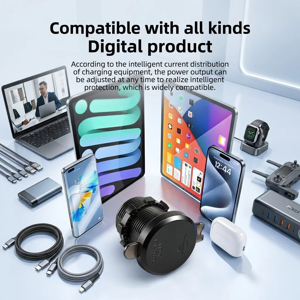 83W 4-Port Fast Charging Car Socket with Dual USB-C and Dual USB-A