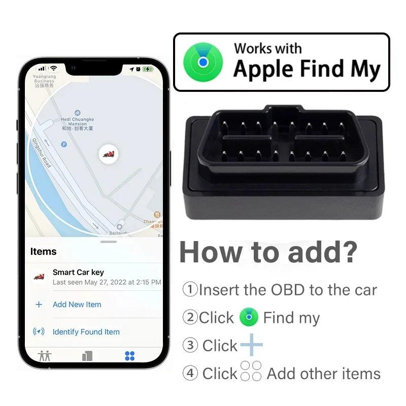 OBD GPS Real-Time Vehicle Tracker for Apple Find My