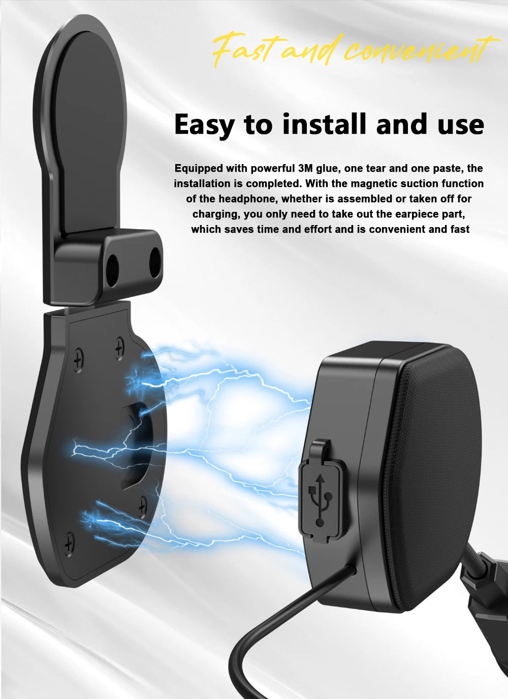 Motorcycle Helmet Wireless Bluetooth 5.3 Headset with Handsfree Mic
