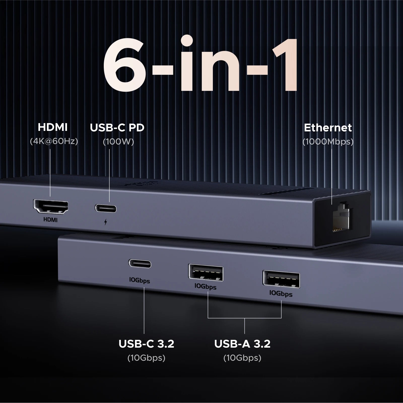 6-in-1 USB-C Hub with 4K 60Hz HDMI and 100W PD Charging - 2