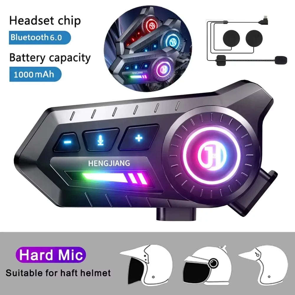 Bluetooth 5.4 Motorcycle Helmet Headset with RGB Lights and IP67 Rating