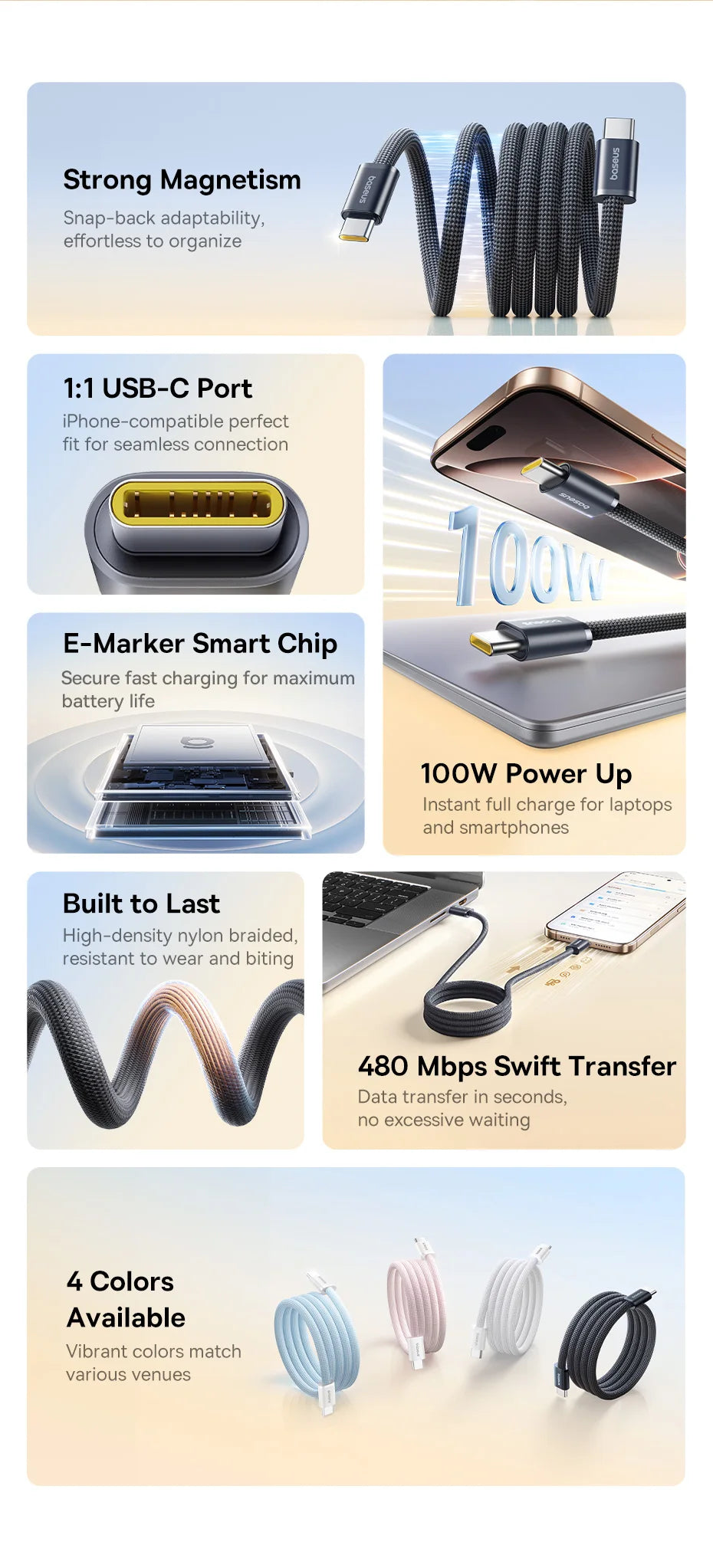 Magnetic 100W USB-C Fast Charging Data Cable