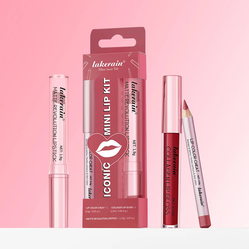 All-in-One Travel Lip Makeup Set with Liner, Lipstick, and Gloss - 19