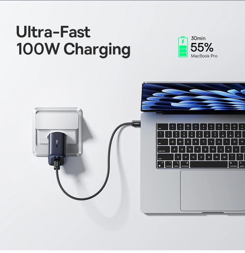 100W GaN 3-Port Fast Wall Charger for Laptops and Smartphones