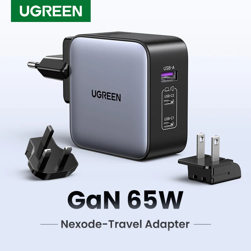 65W GaN Universal Travel Adapter with USB-C and USB-A Ports - 1