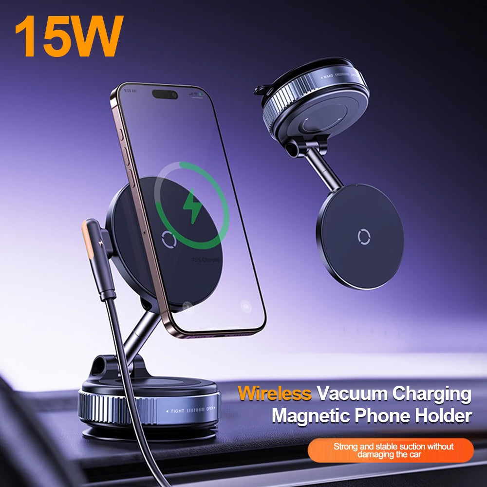 15W Magnetic Wireless Charging Phone Holder with Vacuum Suction Mount