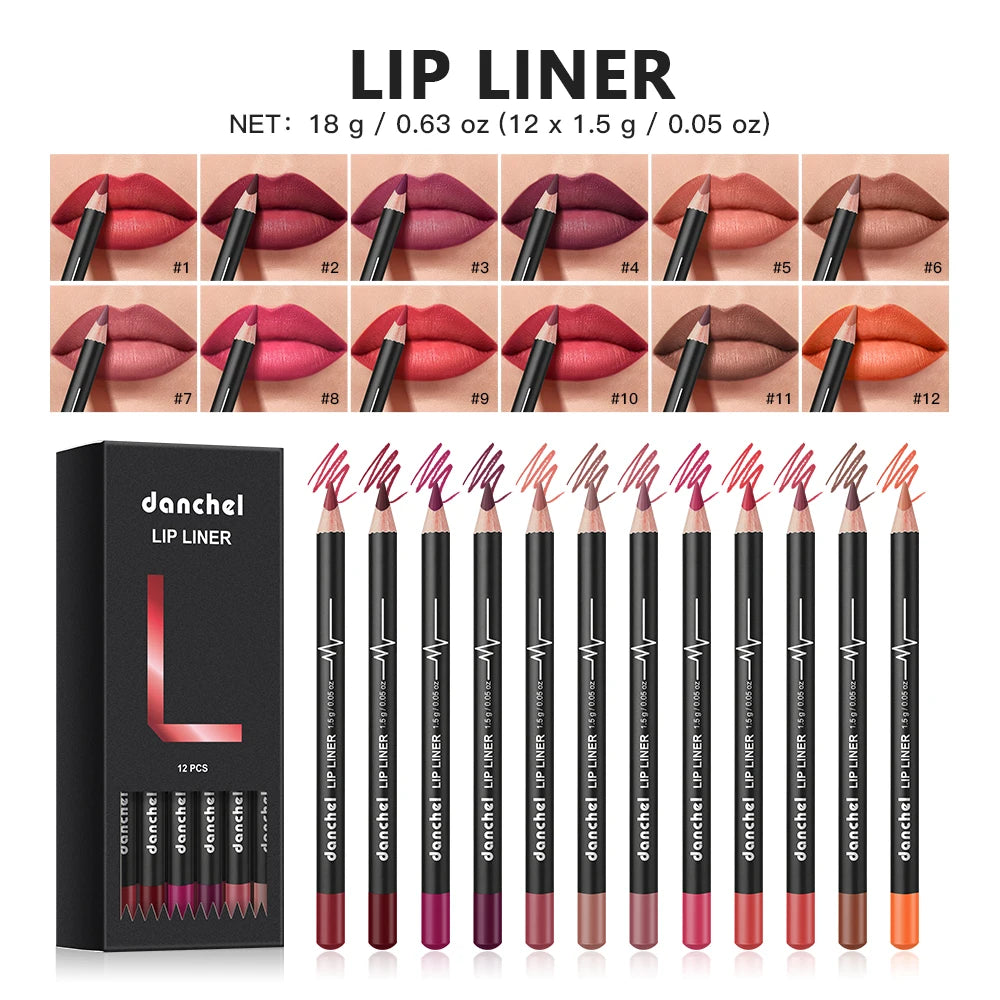 12-Color Waterproof Matte Lip Liner Pencil Set