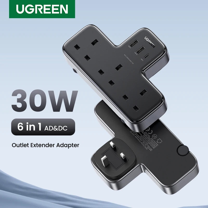 30W 6-in-1 Wall Outlet Extender with USB-C and USB-A Ports - 1