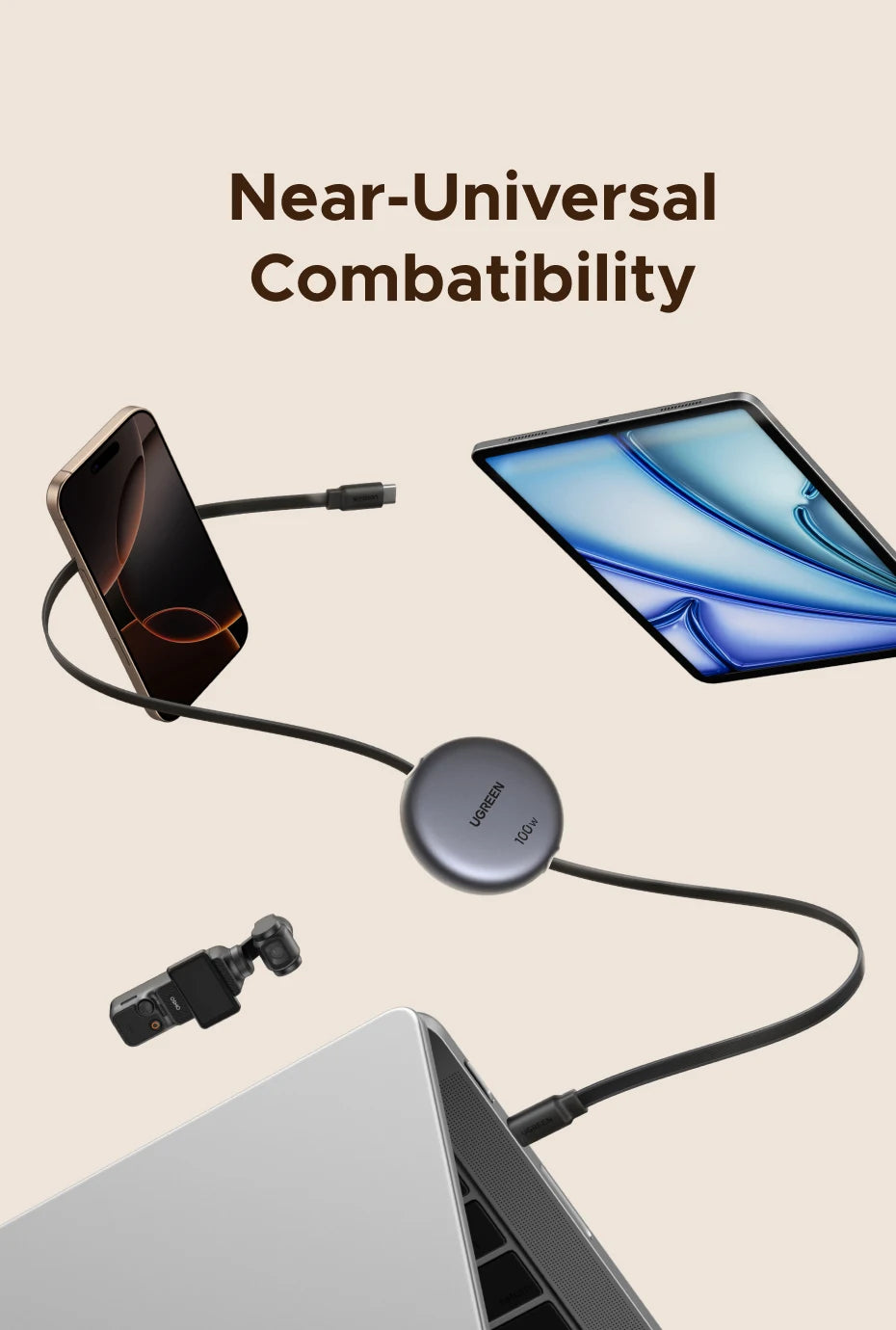 100W Retractable USB-C to USB-C Fast Charging Cable