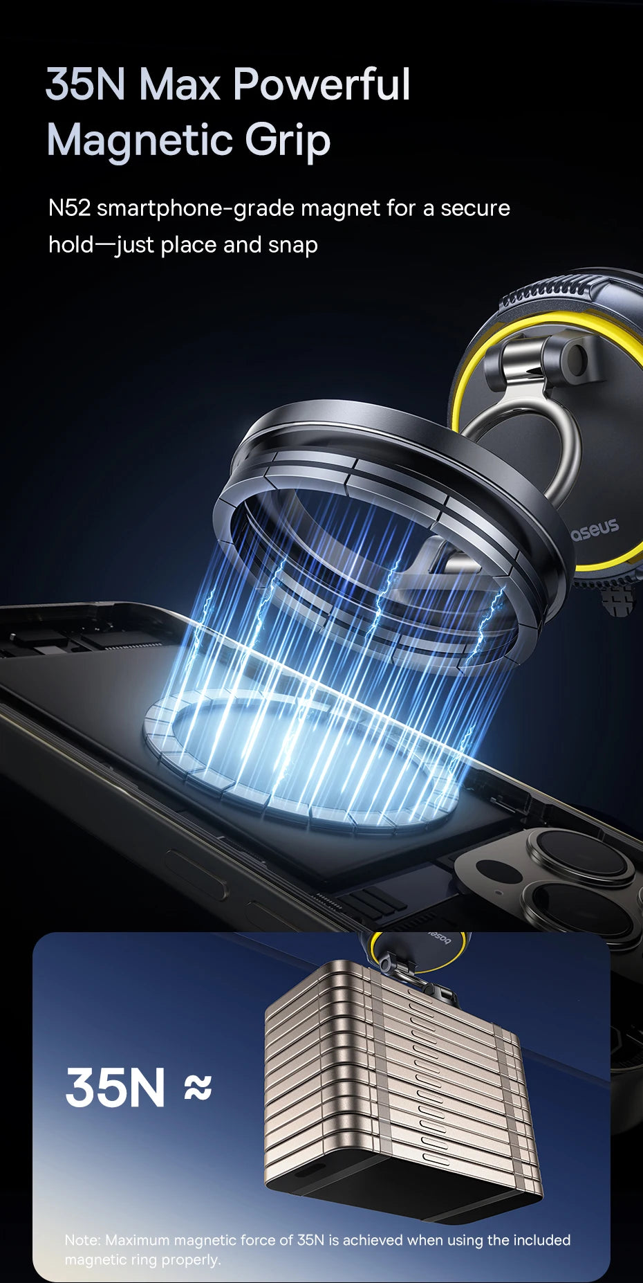 Magnetic Vacuum Suction Car Phone Mount with 360° Rotation