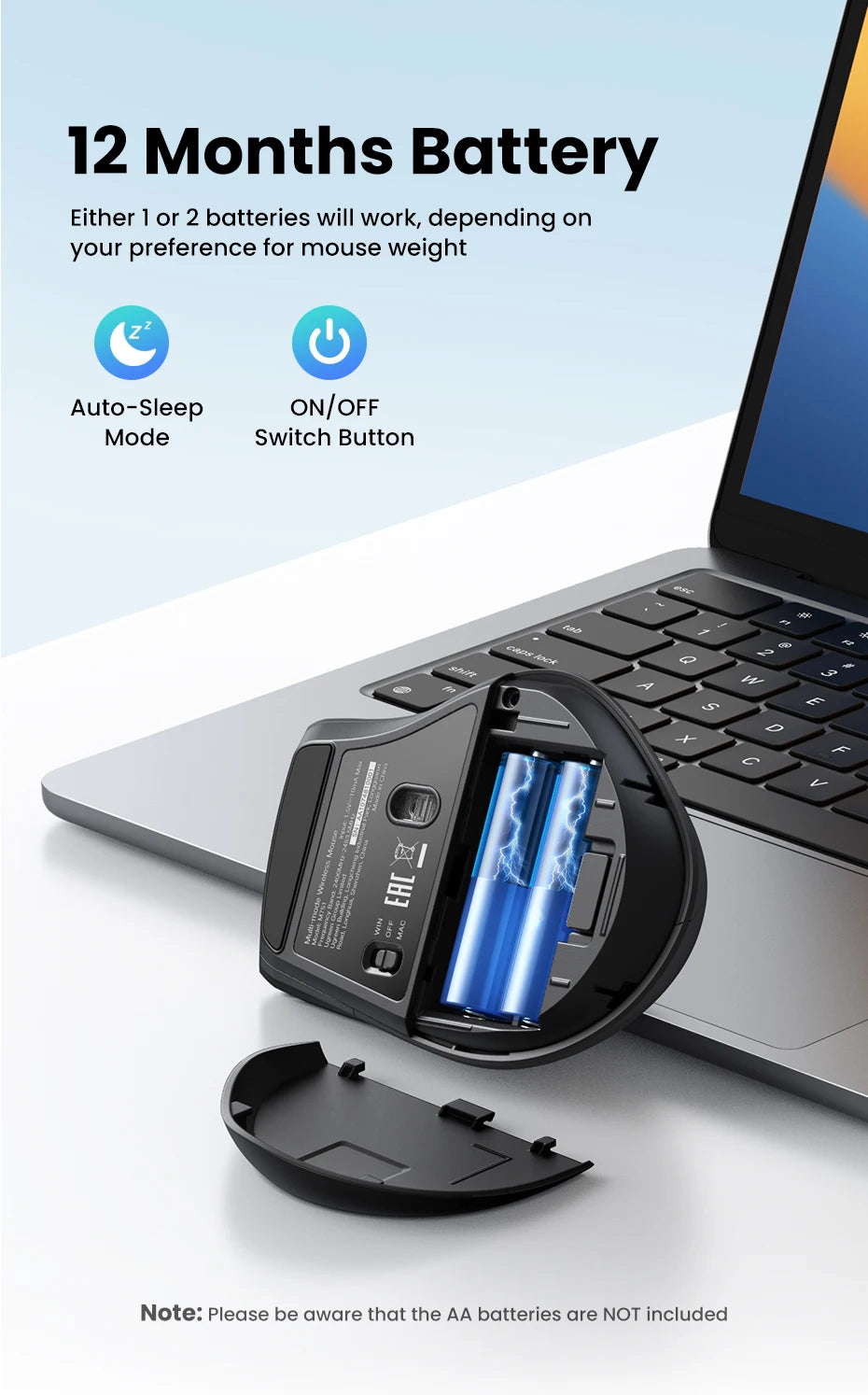 Ergonomic Wireless Bluetooth Mouse with Hyper-Fast Scroll