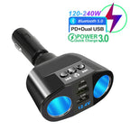 Car Cigarette Lighter Splitter PD USB Charger Bluetooth 5.0 FM Adapter