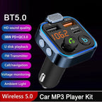 Bluetooth 5.0 FM Transmitter Car Adapter with 38W PD and QC3.0 Charger