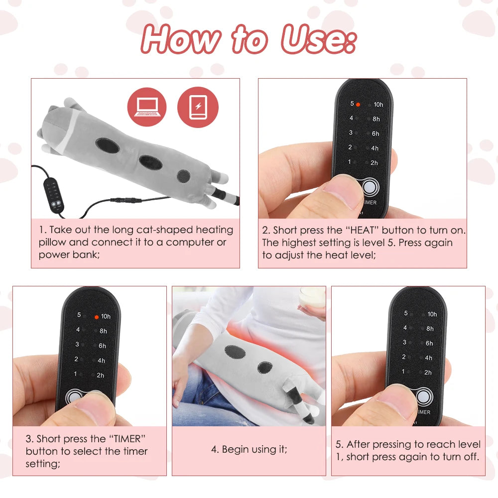 Heated Cat Plush Hand Warmer Pillow