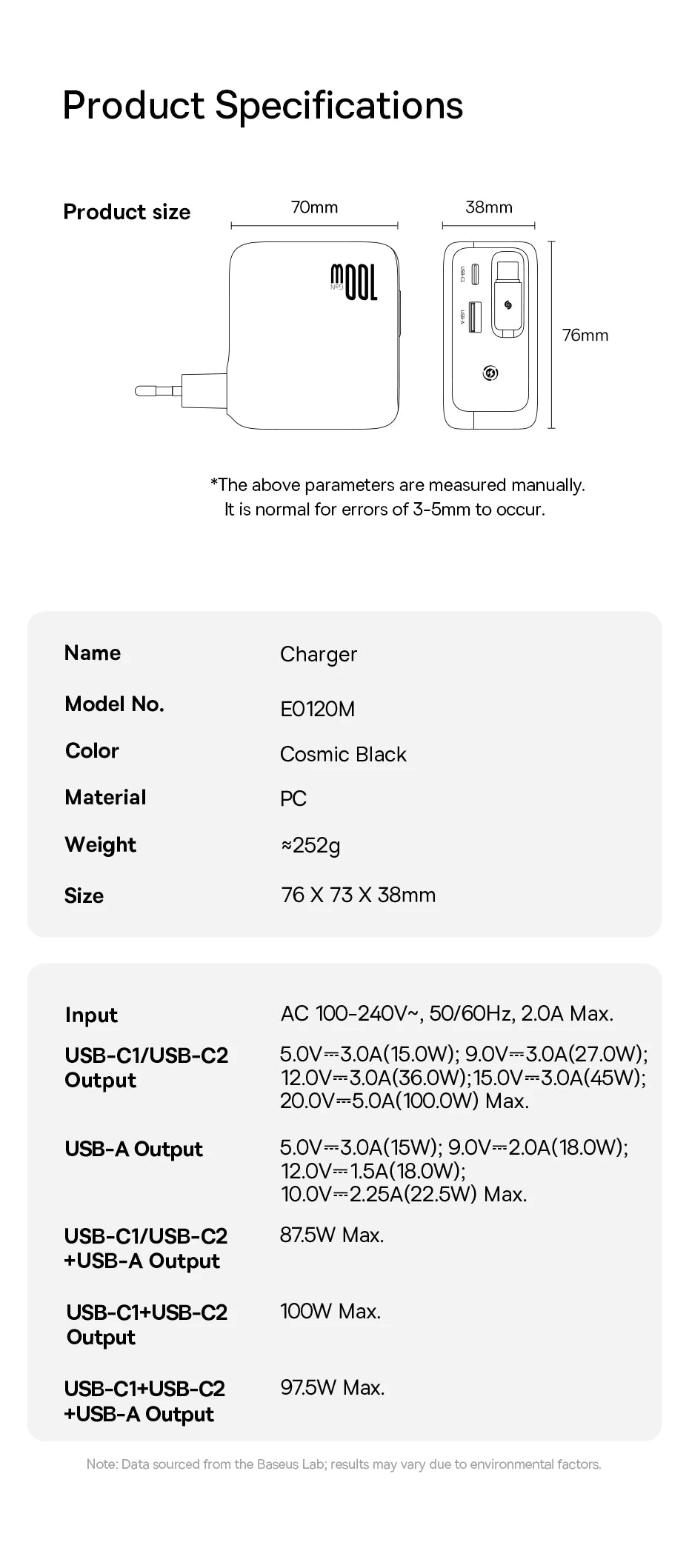 100W GaN Fast Charger with Retractable USB-C Cable