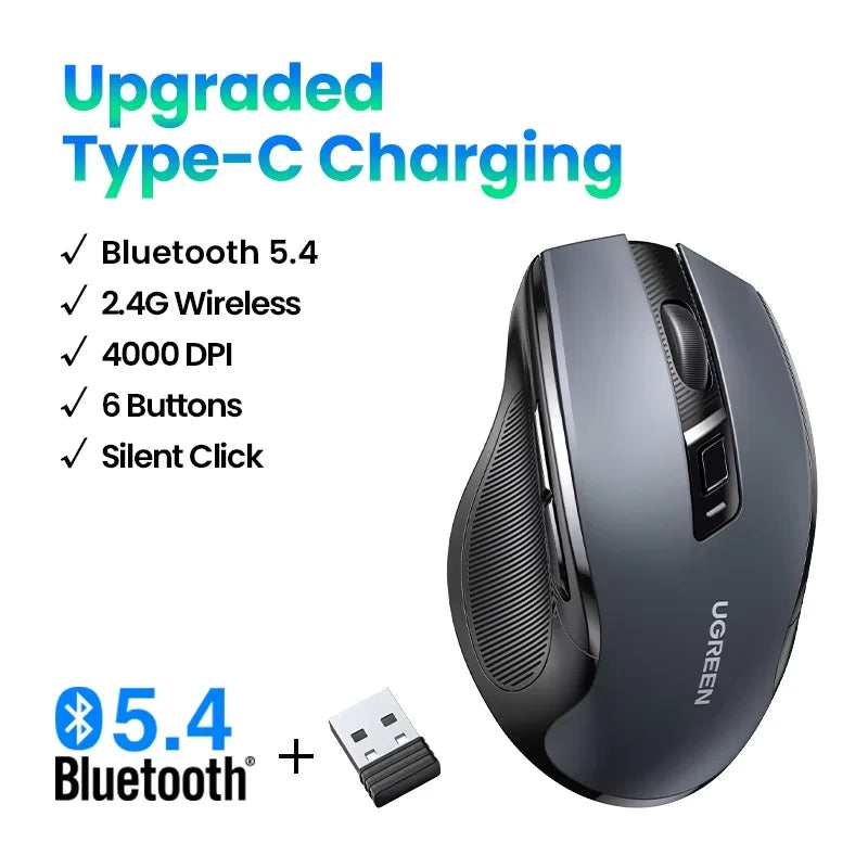 Ergonomic Dual-Mode Bluetooth 5.0 & 2.4G Silent Wireless Mouse