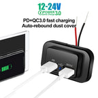 Dual USB Fast Car Charger Socket PD and QC 3.0 for 12V 24V Vehicles