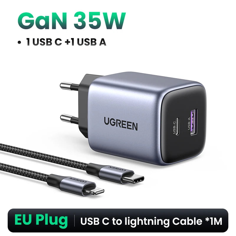 35W Dual Port GaN Fast Wall Charger for iPhone and Android