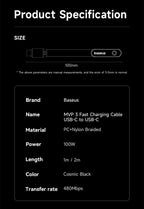 100W USB-C Fast Charging Cable with 90-Degree Elbow Connector