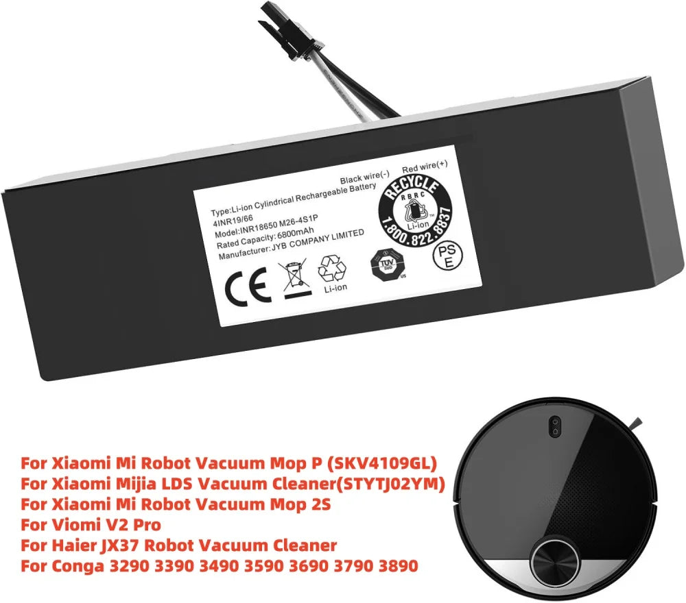 Replacement 14.8V Lithium-Ion Battery for Robot Vacuum Cleaners