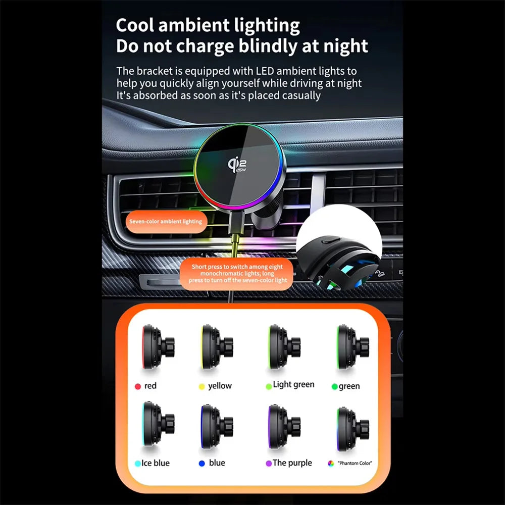 25W Magnetic Fast Wireless Car Charger with Cooling Fan