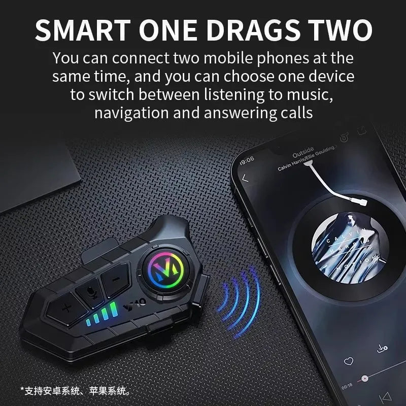 Motorcycle Helmet Bluetooth 5.3 Headset with Voice Control