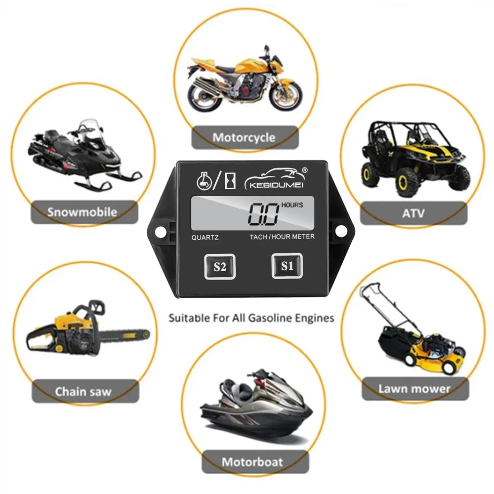 Digital Engine Tachometer and Hour Meter for Gas Engines