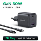 30W GaN Fast Wall Charger with 3 Ports for Smartphones and Tablets