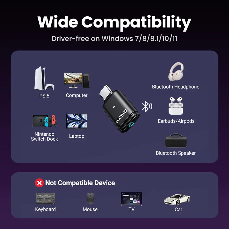 USB-C Bluetooth 5.3 Audio Transmitter for PC and Gaming Consoles - 5