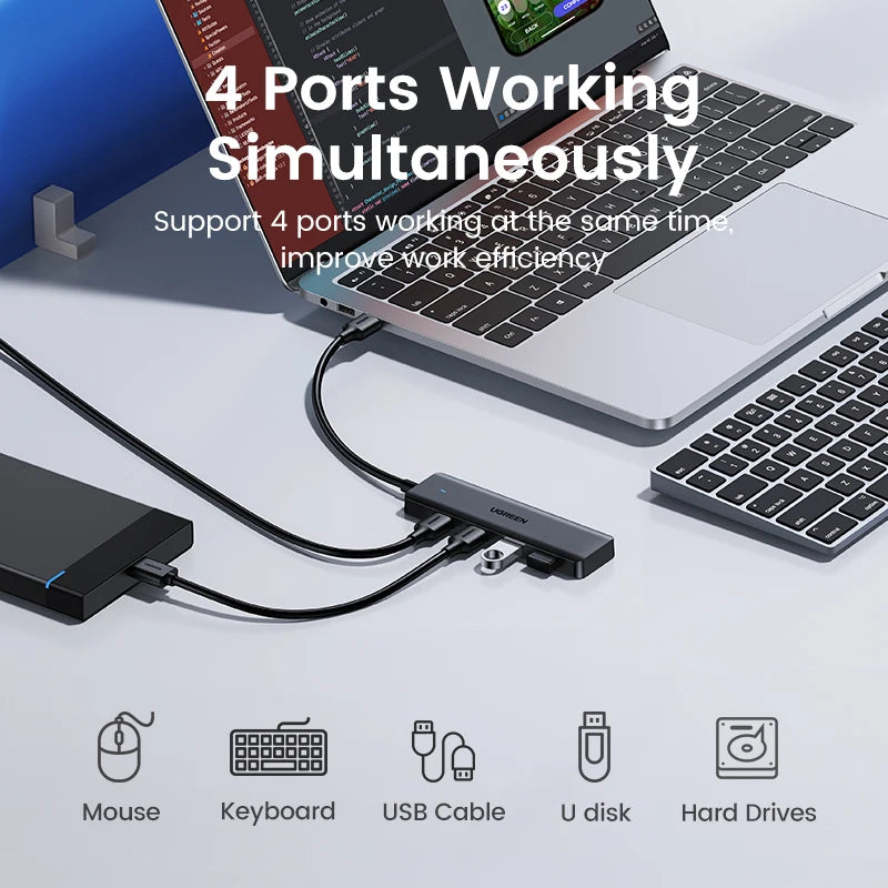 4-Port USB 3.0 Data Hub Splitter for Laptops and Desktop PCs