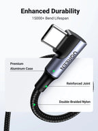 90 Degree Right Angle USB-C Fast Charging & Data Sync Cable