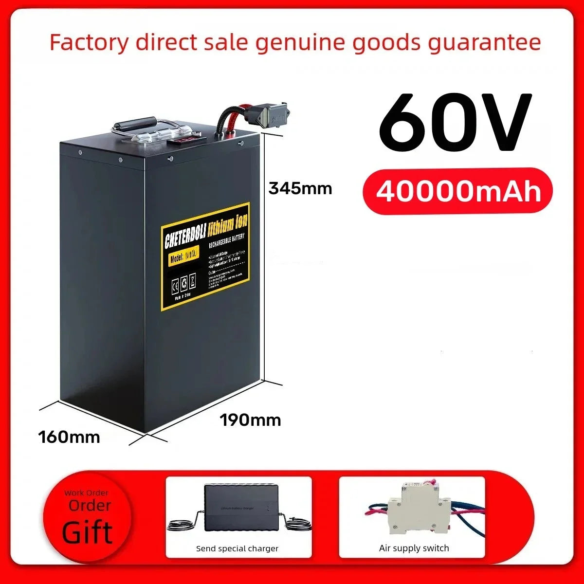 72V 50Ah Lithium-Ion Rechargeable Battery for E-Bikes and Scooters