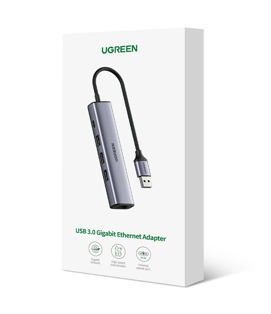 USB 3.0 to Gigabit Ethernet Adapter with 3-Port USB Hub - 24