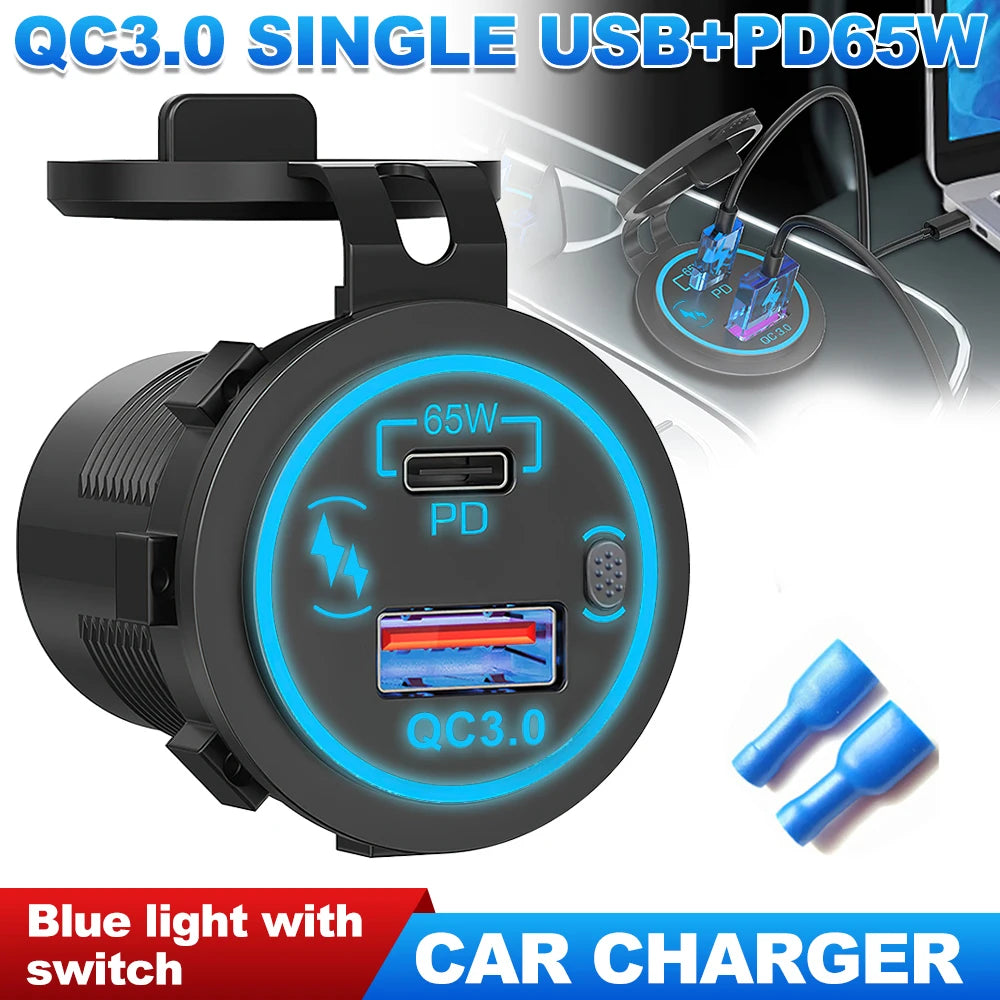 Dual PD and QC3.0 Fast USB Car Charger Socket