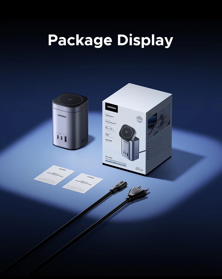 65W Desktop Charger with 15W Qi2 Magnetic Wireless Charging Stand
