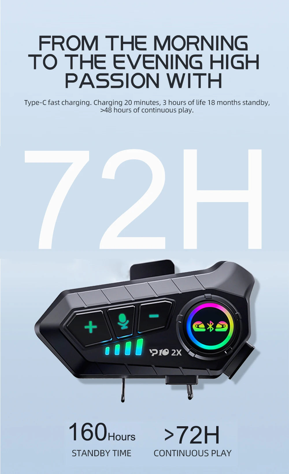 Bluetooth 5.3 Motorcycle Helmet Intercom Headset - 16