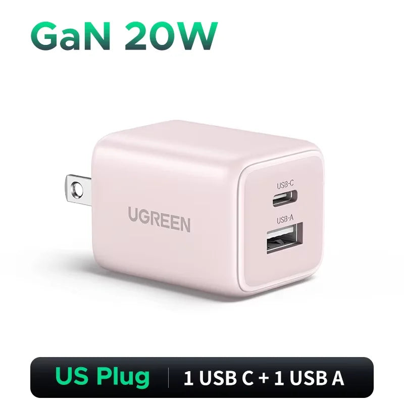 20W GaN Dual-Port USB-C and USB-A Fast Wall Charger