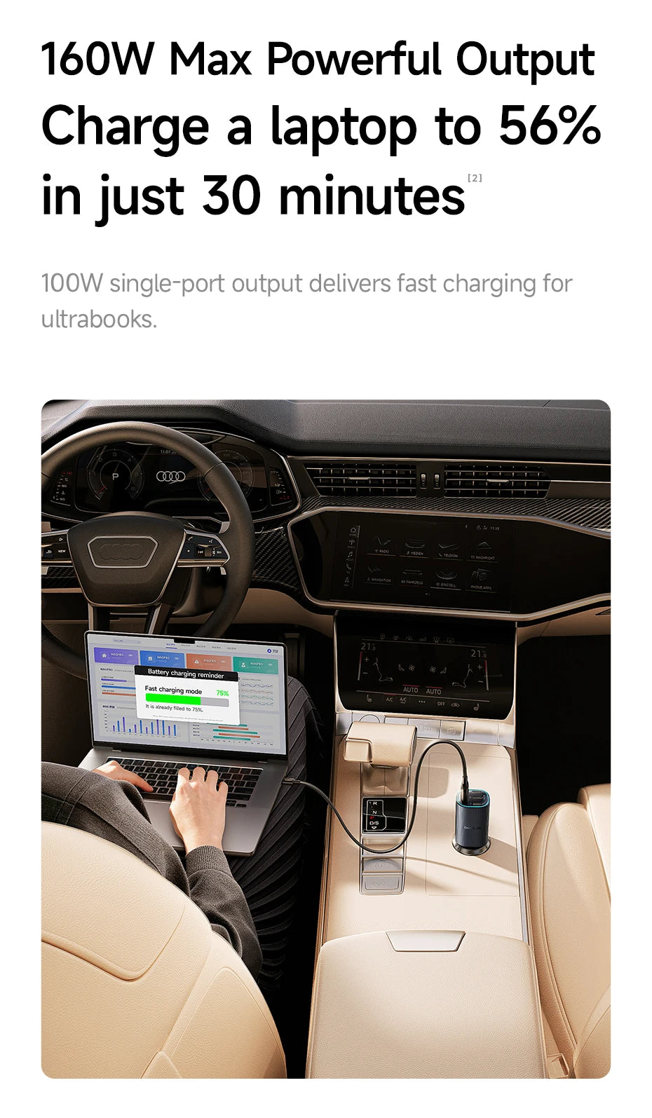 160W Fast Car Charger with Triple USB Ports for Laptops and Phones - 11