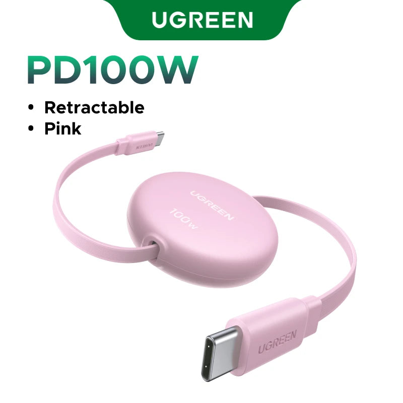 100W Retractable USB-C to USB-C Fast Charging Data Cable
