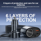 326W 6-Port Car Charger USB-C QC3.0 Cigarette Lighter Splitter 12-24V