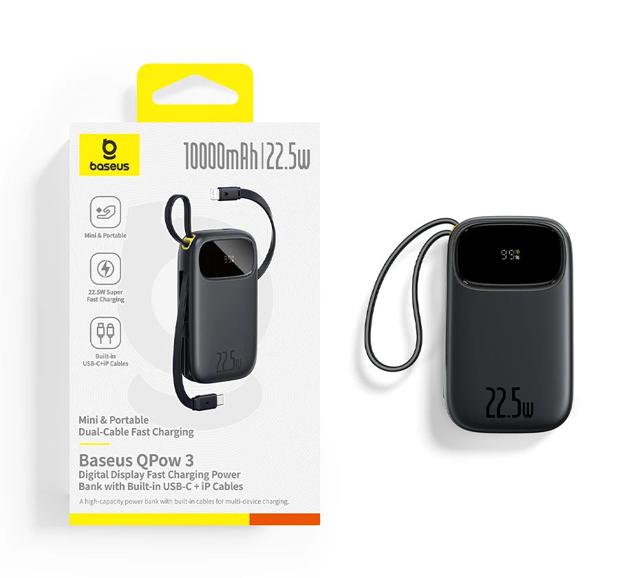 22.5W Fast Charging Power Bank with Built-in Cables