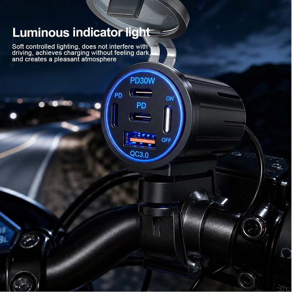83W Motorcycle Handlebar USB Fast Charger with Voltmeter - 2