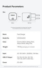 45W GaN Fast USB-C Wall Charger for Smartphones and Tablets